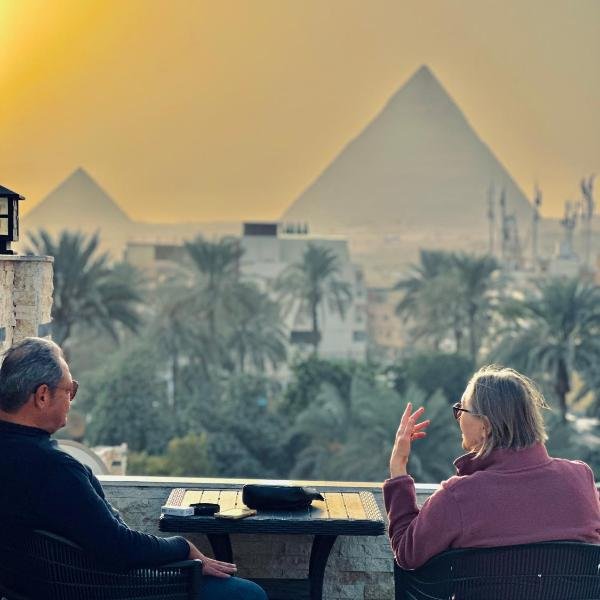 Pyramids night and Sphinx hotel